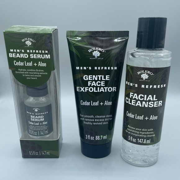 Bolero Grooming Bolero Bundle Of Mens Facial Cleanser Gentle Face Exfoliator And Beard Serum